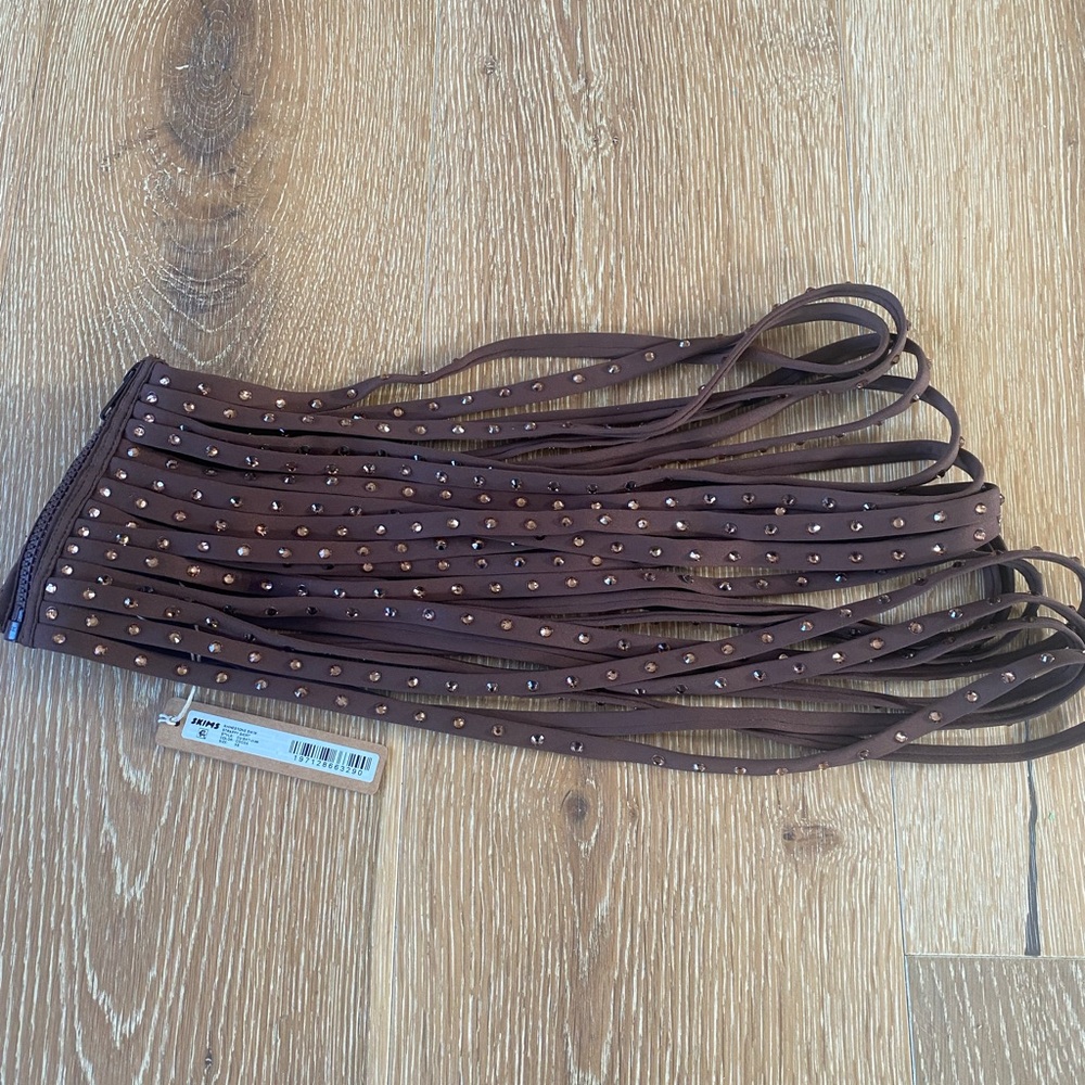 NWT XS SKIMS Cocoa Swim Strappy skirt